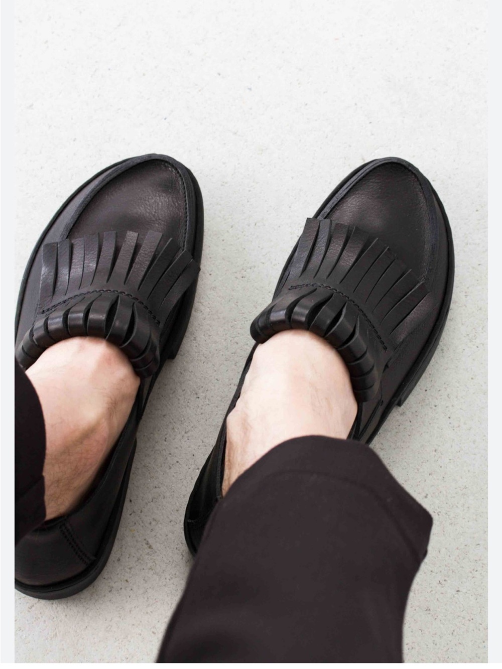 Trippen Black Leather Fringed Tiger Loafers Platform Slip On Germany EU 37